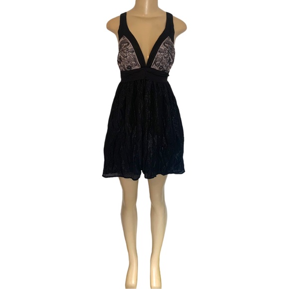 Lucca Couture Silk Blend Strappy Bra Style Deep-V Open-Back Empire Mini Dress - Picture 2 of 12